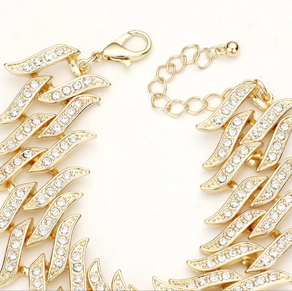 Gold Chunky Spiked Cuban Chain Link Bracelet Metal Thick Bold Crystal Jewelry